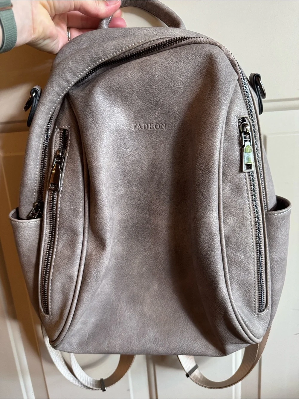 Fadeon Taupe Gray Backpack with Zipper Pockets